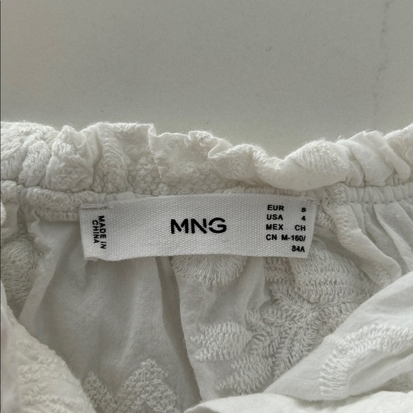 MNG Mango Elegant White Lacy Button up Embroidered Cotton Blouse Size Medium 8 - Picture 9 of 12